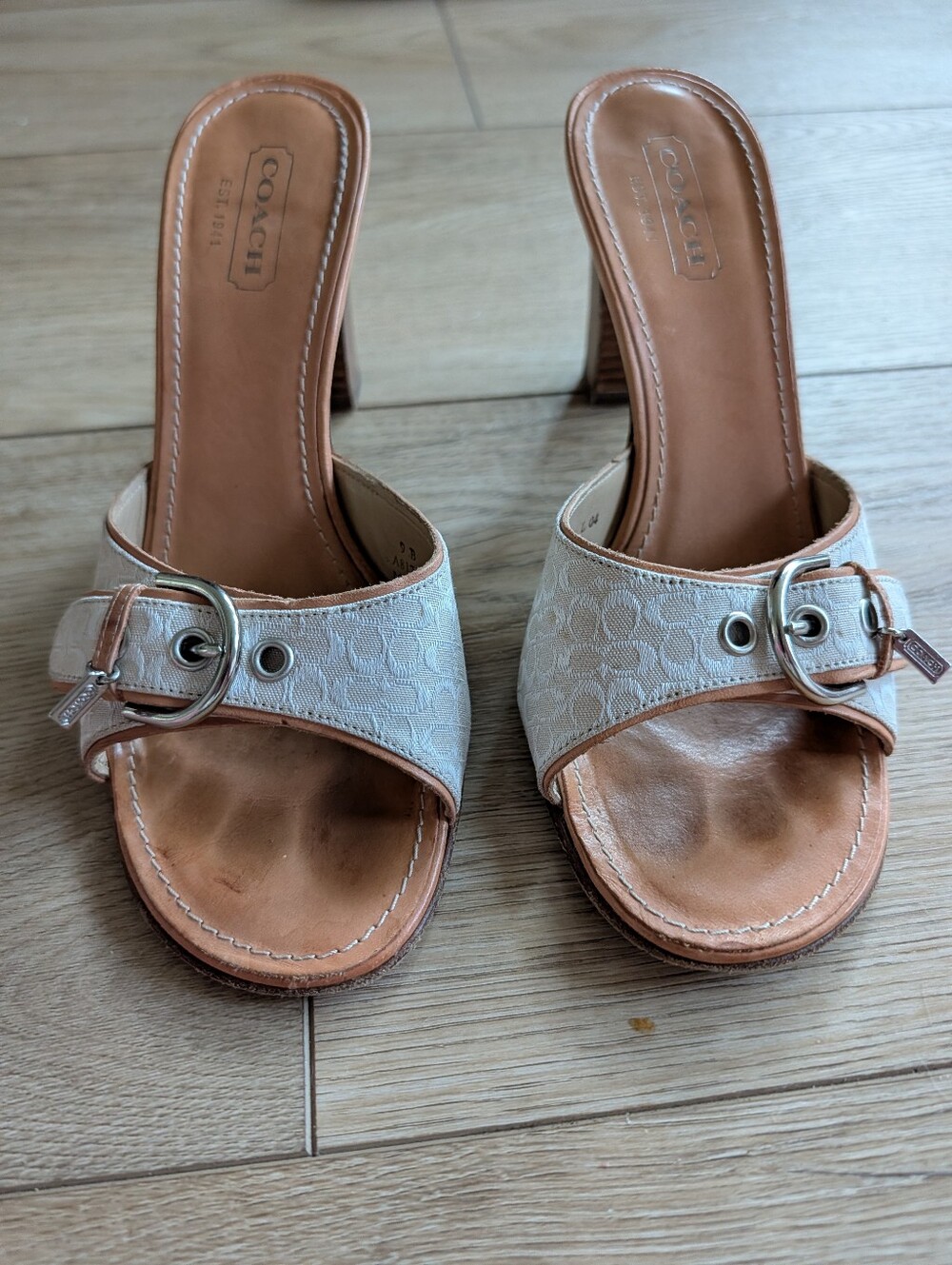Coach Beige Signature Canvas and Tan Leather Heels